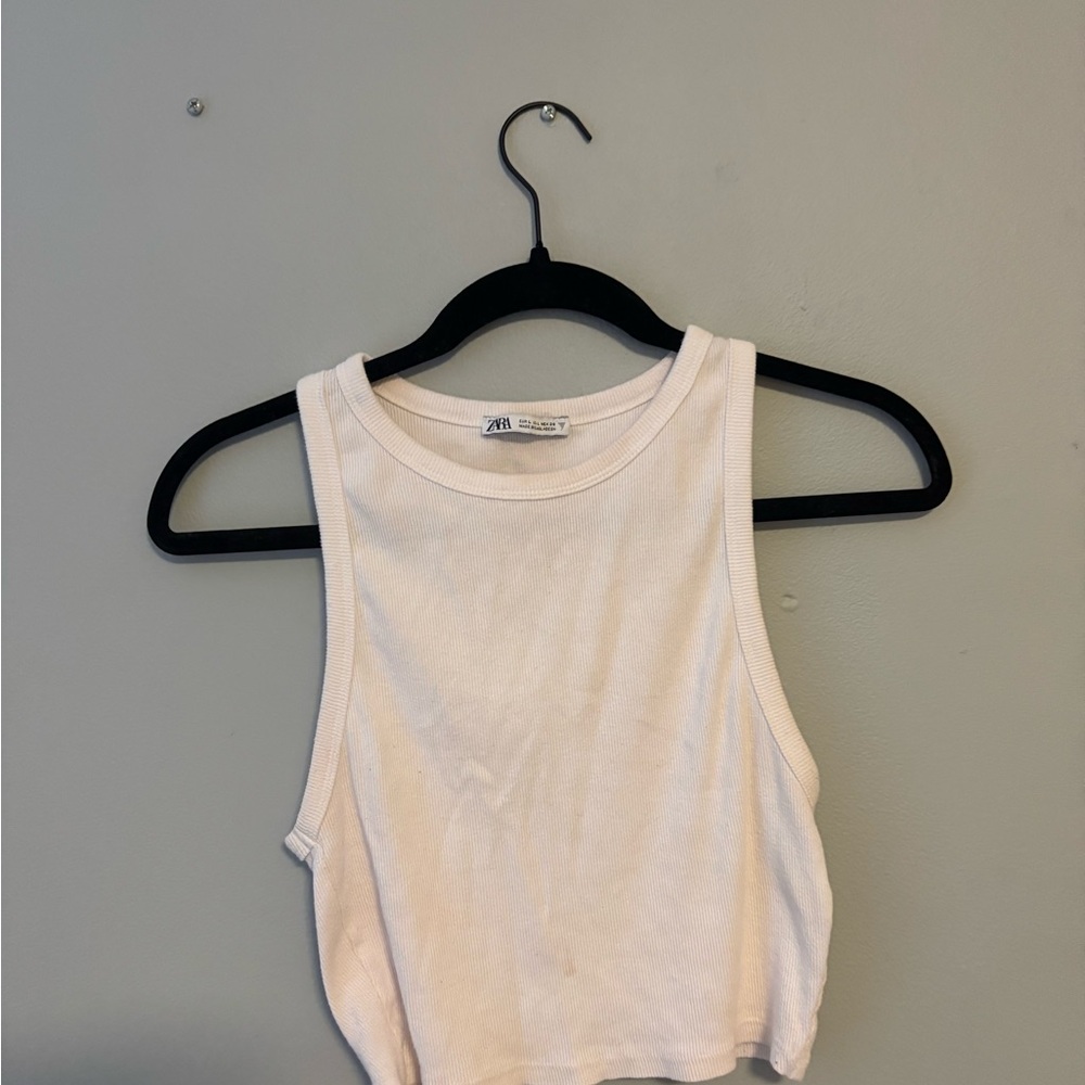 Zara Cream Ribbed Crop Tank Top